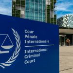 The International Criminal Court forecourt, entrance and sign. The Hague, Netherlands. Photo: iStock