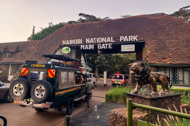 Land Cruisers and safari vans wait to enter the main gate of Nairobi National Park in Nairobi, Kenya. February 17, 2024. Photo: iStock.